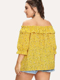 Women Plus Size Tops Summer Floral Flounce Off-Shoulder Chiffon Off-Shoulder Top for Women