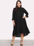 Women Plus Size Midi Dresses Long Sleeve Stand Collar Loose and Irregular Maxi Dress