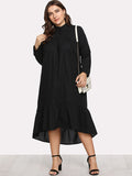 Women Plus Size Midi Dresses Long Sleeve Stand Collar Loose and Irregular Maxi Dress