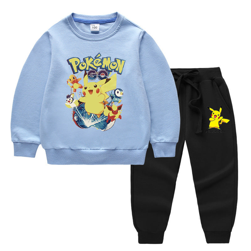 Children Pokemon Pikachu Hoodie & Pant Set Two-Piece Baby Cotton Sweater Set