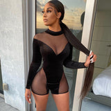 Spring and Summer New Women's Clothing Sexy See-through Stitching Mesh Hip-Lifting Jumpsuit