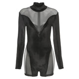 Spring and Summer New Women's Clothing Sexy See-through Stitching Mesh Hip-Lifting Jumpsuit