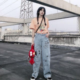 Anime Print Jeans Denim Pants Cartoon Printed Jeans Vintage Loose Straight Pants