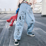 Anime Print Jeans Denim Pants Cartoon Printed Jeans Vintage Loose Straight Pants