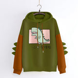 Dinosaur Sweaters Dinosaur Fleece-Lined Long-Sleeved Hooded Sweater For Women
