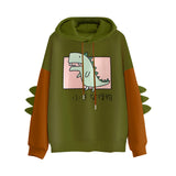 Dinosaur Sweaters Dinosaur Fleece-Lined Long-Sleeved Hooded Sweater For Women