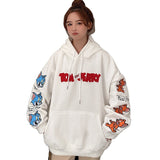Tom and Jerry Hoodie Embroidered Sweater Fleece-Lined Thickened Hooded Autumn and Winter Tops for Men and Women