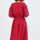 Bohemian Ethnic Style Embroidered Neckline Lace-up Fashion Dress