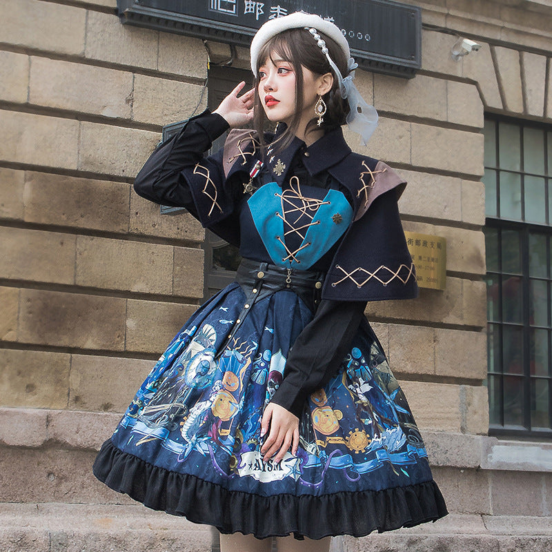 Gothic Lolita Harajuku Style Clothing Lolita Autumn and Winter Small Skirt JSK Japanese-Style Retro Dress Cape and Shawl