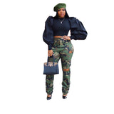 Women Plus Size Jeans Ripped Slim Fit Camouflage Pants