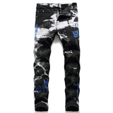 J Shaped Jeans Original Hole Patch Stretch Letter Embroidered Stretch Black Jeans
