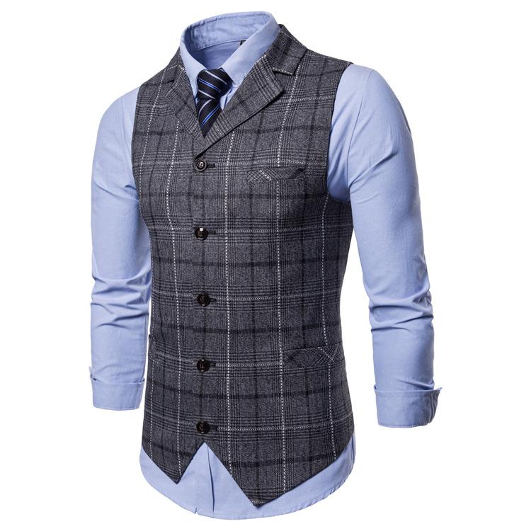 Mens Dress Vests Men's Vest Casual Jacket Business Waistcoat Men's Autumn and Winter Business Casual Plaid Suit