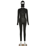 Women's Spring Clothing Long Sleeve High Neck Sexy Backless Hip Raise Skinny Sports Jumpsuit