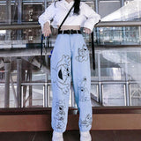 Anime Print Jeans Denim Pants Cartoon Printed Jeans Vintage Loose Straight Pants