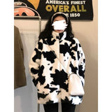 Women Dalmatian Coat Cows Pattern Coat Loose Soft Autumn and Winter Women