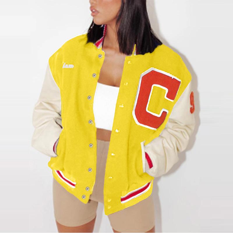 Varsity Baseball Jacket for Women Autumn Leisure Printed SlimFit Casual Fashionable Baseball Uniform