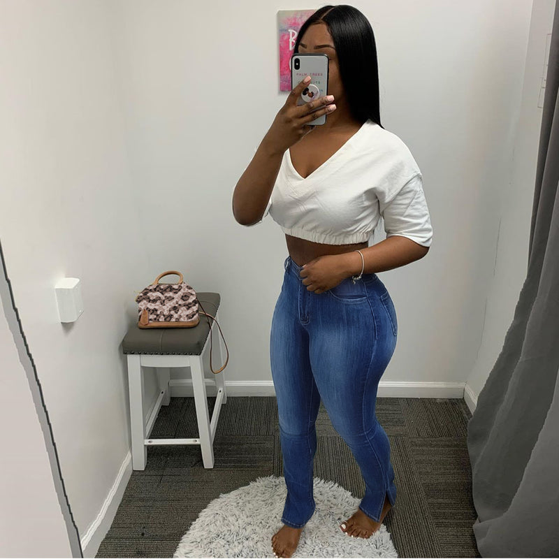 Women plus Size Jeans Fashion Slim Fit Slit Jeans