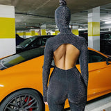 Women's Spring Clothing Long Sleeve High Neck Sexy Backless Hip Raise Skinny Sports Jumpsuit