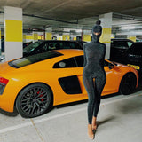 Women's Spring Clothing Long Sleeve High Neck Sexy Backless Hip Raise Skinny Sports Jumpsuit