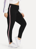 Women Plus Size Pants Slim-Fit Ribbon Black Trousers