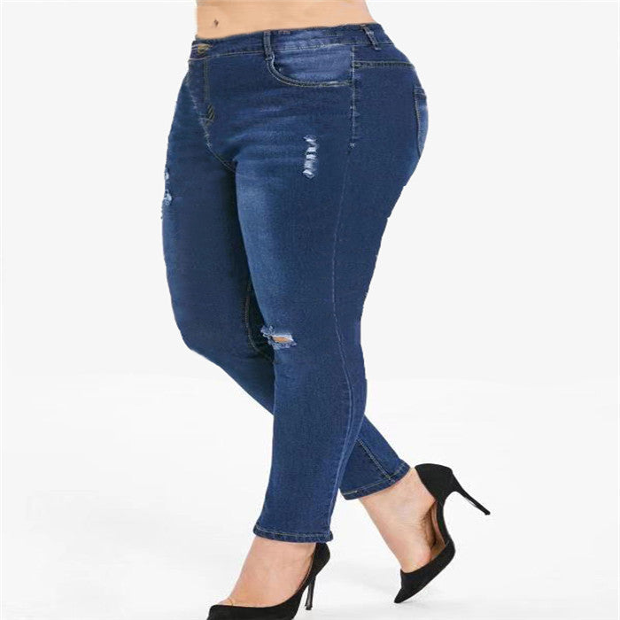 Women Plus Size Jeans Ripped Skinny Stretch Jeans for Women