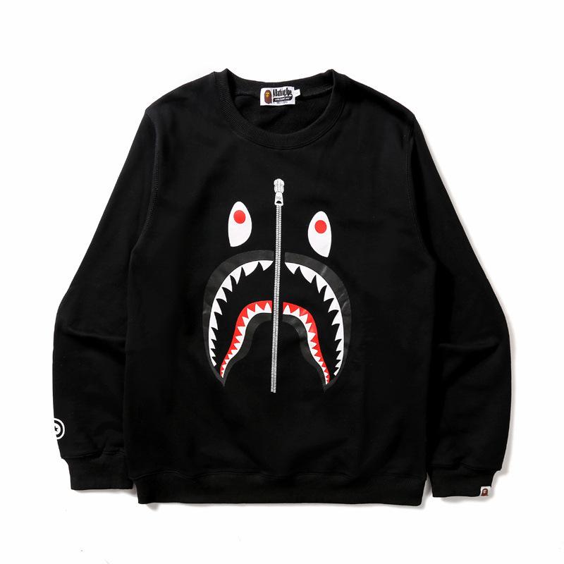 Shark Print Sweatshirts Zipper round-Neck Pullover Autumn and Winter Male and Female Couples Wear Base