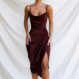 Emily Ratajkowski Dress Split Satin Slim-Fit Sexy Sleeveless Split Dress