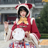 Gothic Lolita Harajuku Style Clothing Lolita Autumn and Winter Cape Coat Thickened Cloth New Year Coat