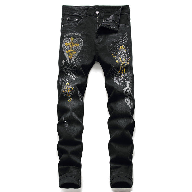 CHH Chrome Hearts Jeans Men's Jeans Printed Black Slim Pants