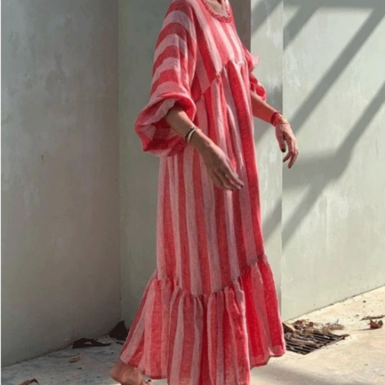 Beth Dutton Bohemian Dress Winter Autumn Midi Dresses Striped Printed Dress