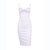 Bella Hadid Dress Satin Fishbone Pleated Suspender Dress