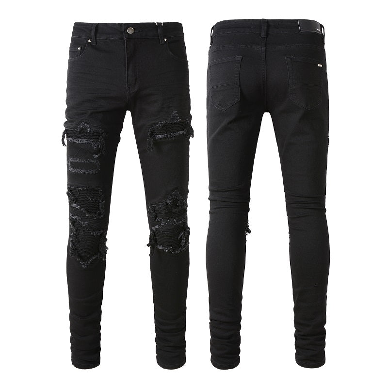 Amiri Jeans Casual Hip Hop Wash Splash-Ink Painted Slim Jeans Casual Fashionable 8569