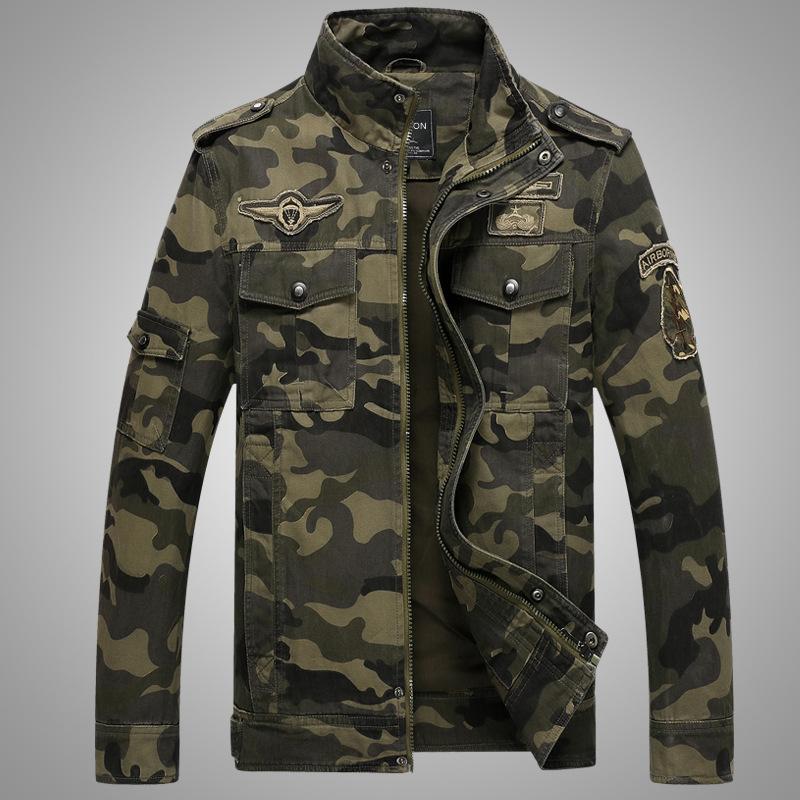 Men Fit Bomber Jacket Windbreaker Moto Street Coat for men Autumn Air Force One Camouflage Workwear Jacket Stand Collar