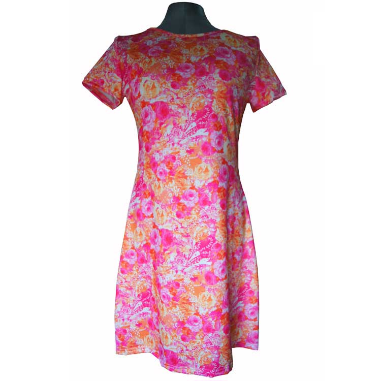Women plus Size Mini Dresses round Neck Short Sleeve Printed Dress