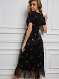 Plus Size Black Party Sequined Dress Strawberry Dress V Neck Sweet Elegant