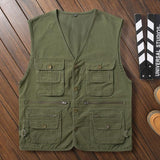 Men Utility Vest Work Zipper Tactical Work Vest Slim Pocket Jacket Cotton Multi-Pocket Casual Men's Vest