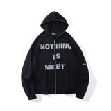 Slogan Graphic Hoodie Autumn and Winter Patch Printed Full-Zip Cardigan Coat
