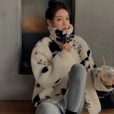 Women Dalmatian Coat Fur Grain Cashmere Lamb Wool