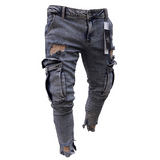 J Shaped Jeans Men's Ripped Jeans Spring and Autumn Casual Slim Fit with Zipper Skinny Pants