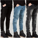 J Shaped Jeans Fashion Brand Motorcycle Pants Pleated Slim Fit Skinny Stretch Jeans