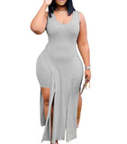 Women Plus Size Mini Dresses Solid Color Sexy Sleeveless Dress Two-Piece Set