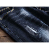 J Shaped Jeans Men's Jeans Blue with Holes Slim Straight