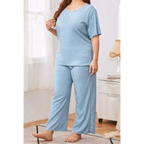 Women Plus Size Co-Ords Spring/Summer Solid Color Loose Casual Short Sleeve Suit