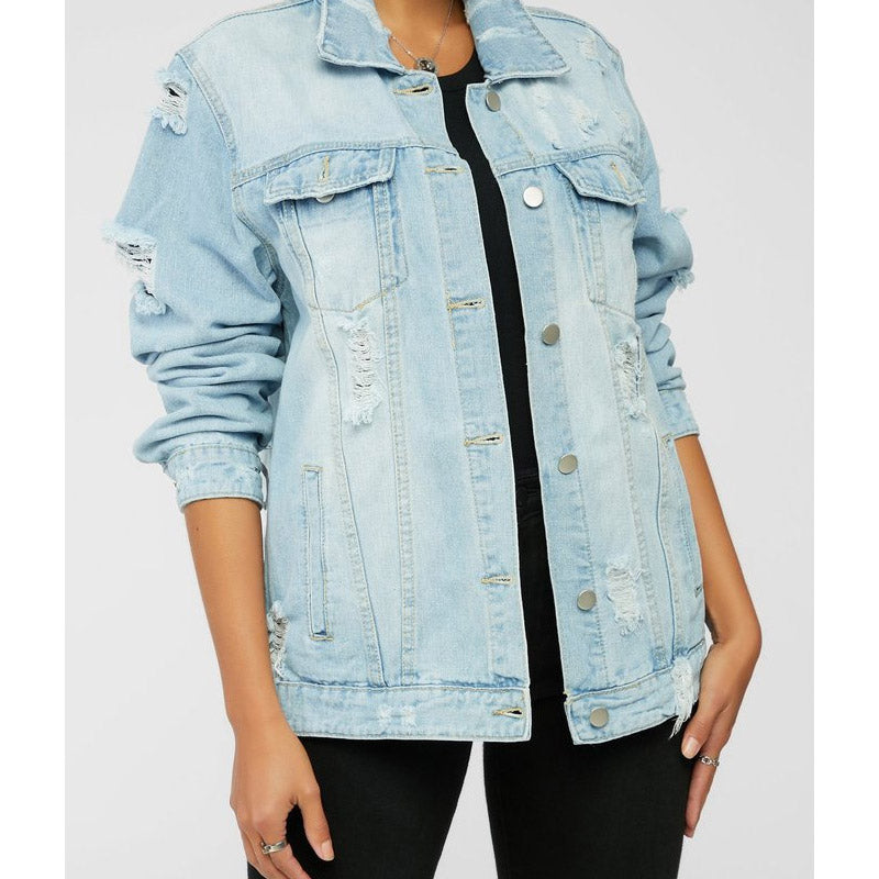 Women Denim Jacket Fashion Letter Print Loose Denim Jacket