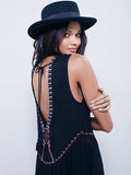 V-Shaped Backless Embroidered Beaded Sexy Vacation Vest Dress