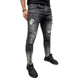 J Shaped Jeans New Men's Jeans Fashion Holes Youth Leg Opening Zipper Stretch