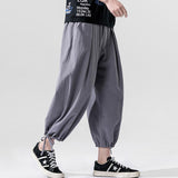 Linen Pants Straight Leg Pants Drawstring Lightweight Elastic Beach Pants Men's Loose Casual Summer