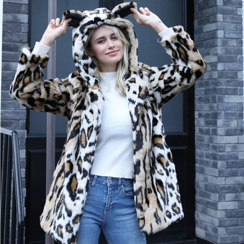 Women Dalmatian Coat Winter Leopard Print Coat
