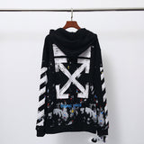 Off White Zipper Hoodie Fireworks Paint-Splashing Style Graffiti High Quality Zipper Hoodie Loose Men and Women