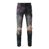 Amiri Jeans Casual Hip Hop Wash Splash-Ink Painted Slim Jeans Casual Fashionable 5636